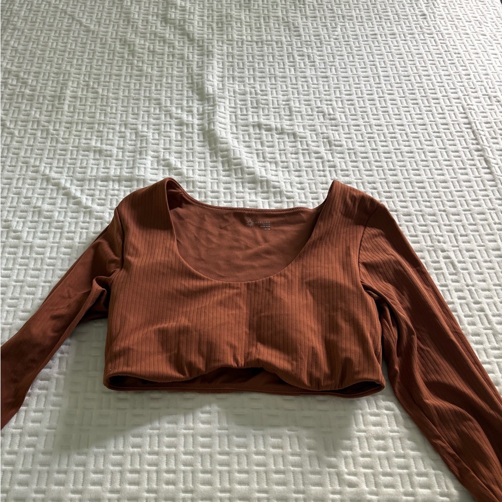 Aerie Rust Ribbed Long Sleeve crop top
